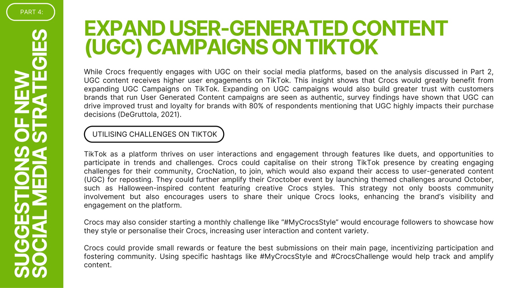 Slide recommending expanded user-generated content campaigns on TikTok