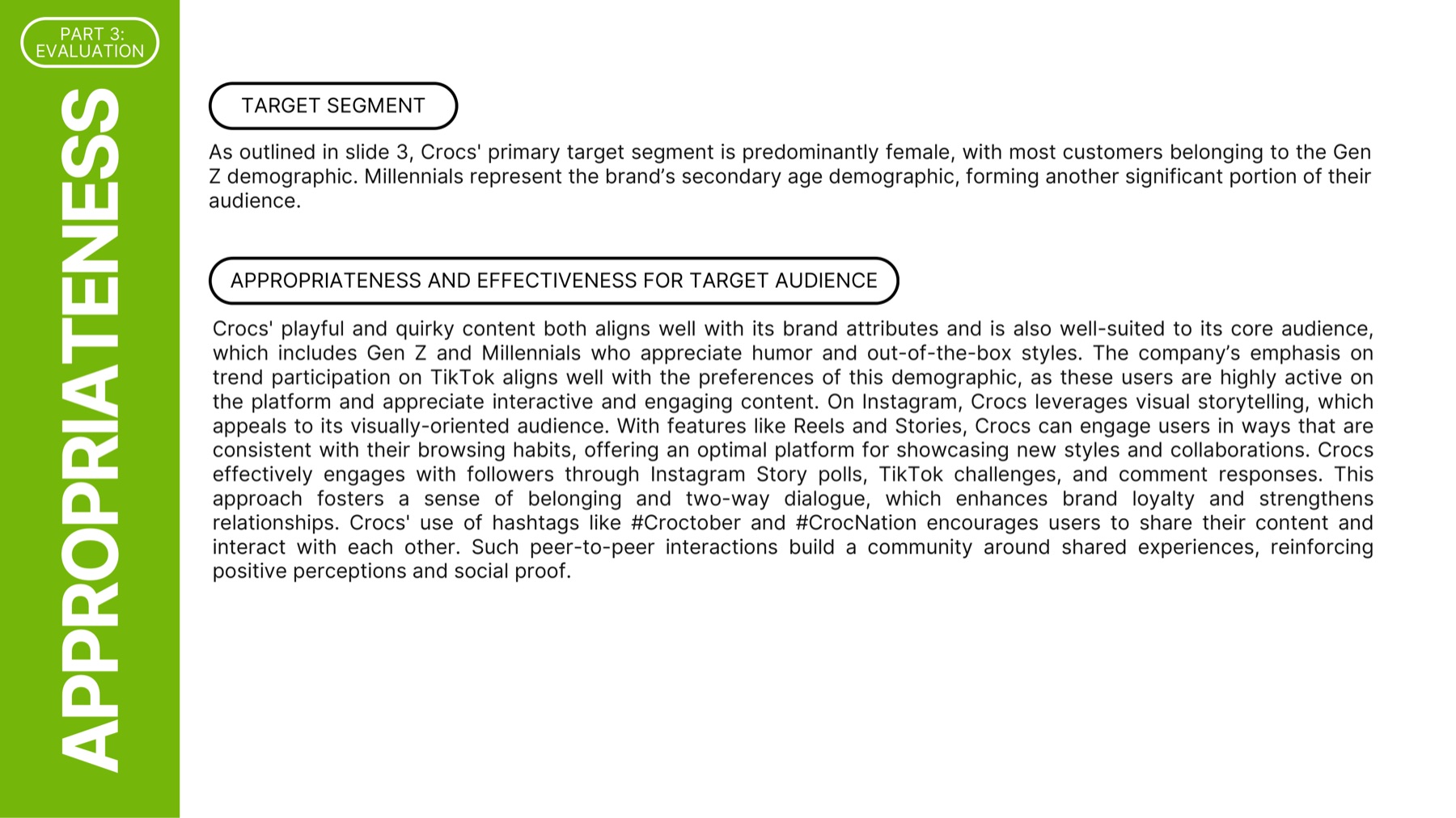 Slide assessing whether the content is appropriate for the primary target segment