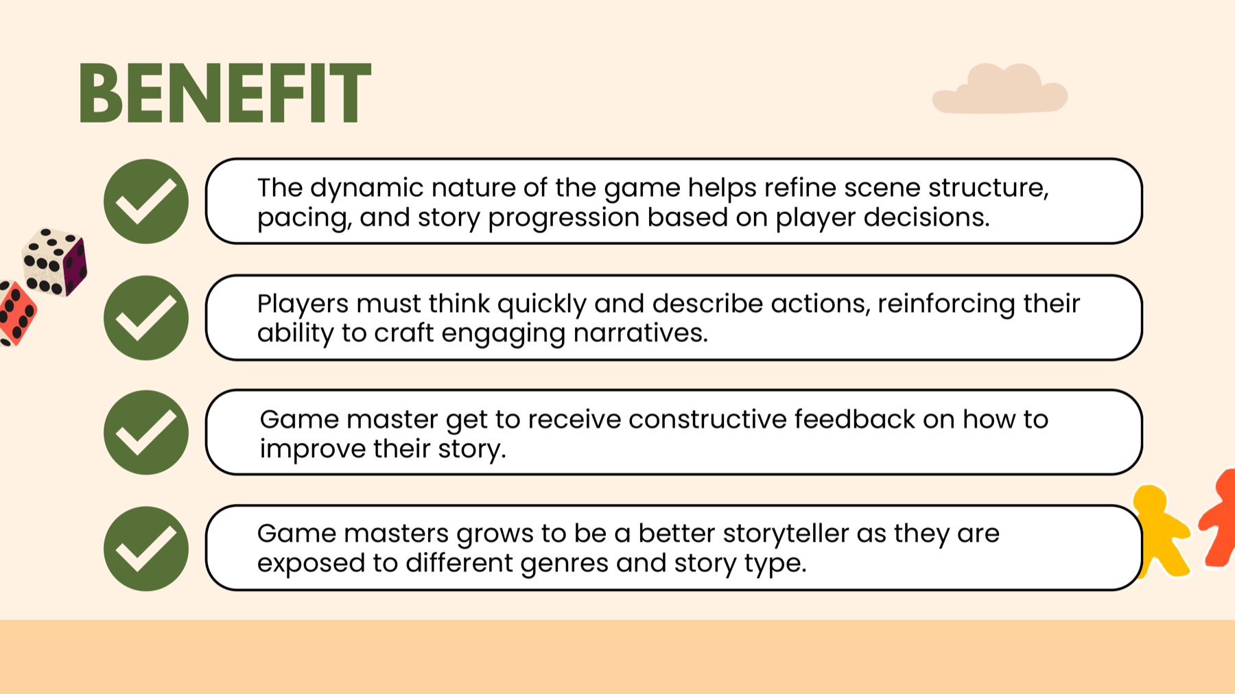Slide describing how players practise thinking quickly, respond to alternative directions and reflect afterwards
